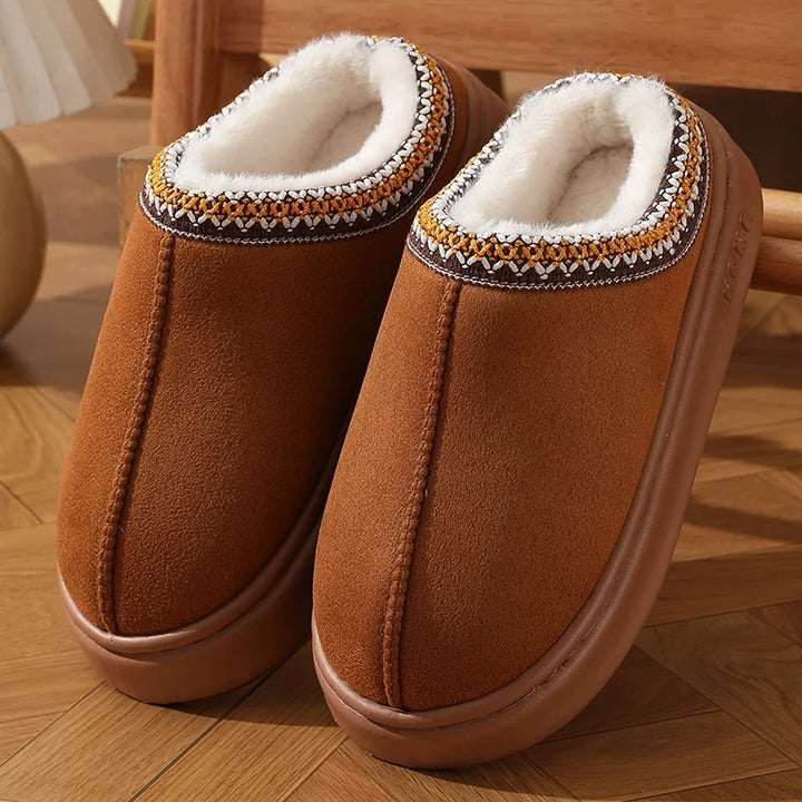 2024 Winter Fluffy Platform Slippers – Plush, Non-Slip Cotton Comfort for Women & Men