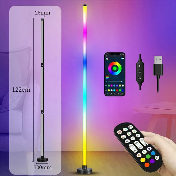 Smart RGB LED Floor Lamp – Music Sync, App & Remote Control, Modern Mood Lighting for Bedroom & Living Room