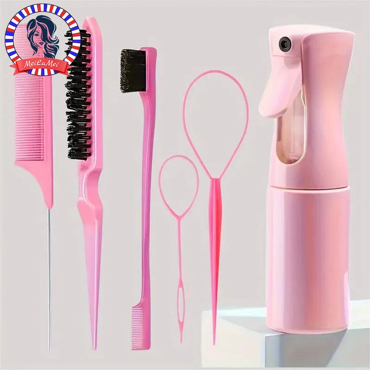 6-Piece Hair Styling Tool Set – Comb, Brushes, Spray Bottle & Braiding Accessories