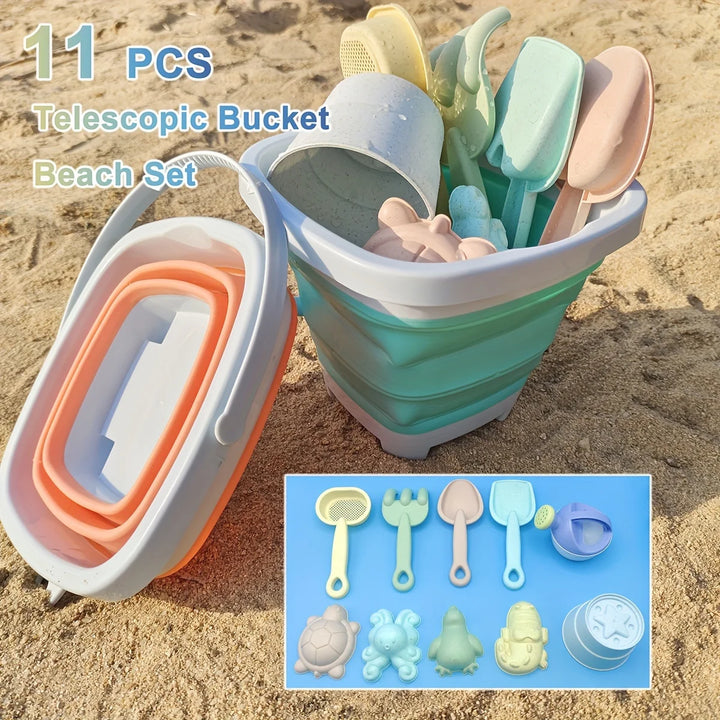 Kids' Beach Toy Set – Sand Molds, Shovel, Rake & Collapsible Bucket