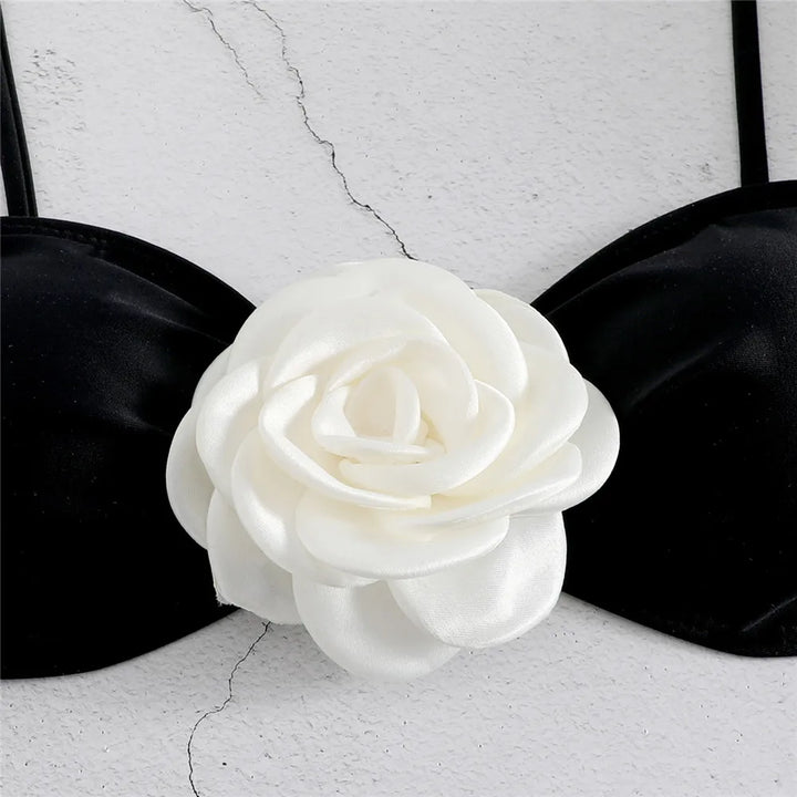 Sexy Flower Bandeau Bikini – Lace-Up Thong Swimwear