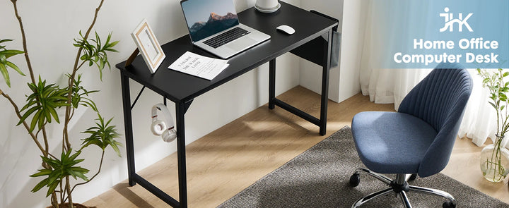 Compact Computer Desk with Side Bag & Headphone Hook – Modern Writing & Gaming Desk for Office & Study