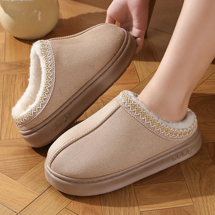 2024 Winter Fluffy Platform Slippers – Plush, Non-Slip Cotton Comfort for Women & Men