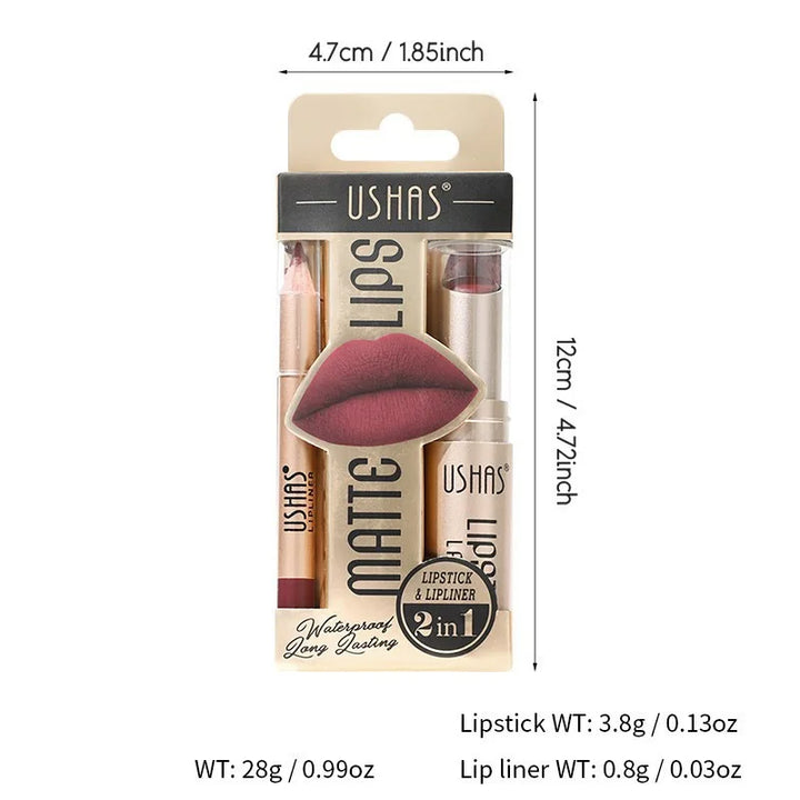 Lip Liner & Matte Lipstick Set - Long-Lasting Nude & Red Shades