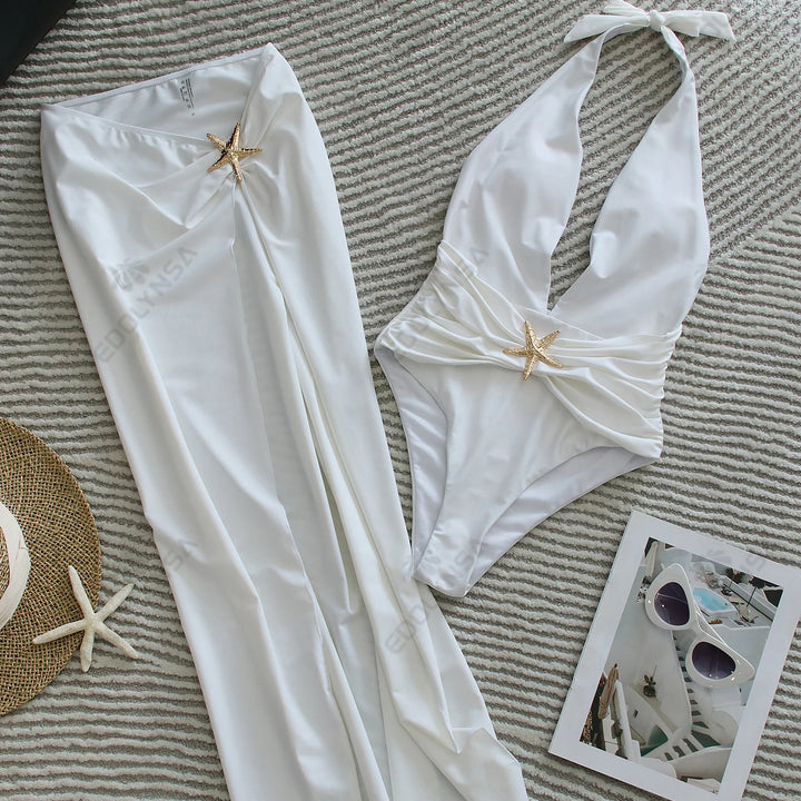 Elegant Halter Bikini Set - 2-Piece Swimsuit with High-Slit Skirt