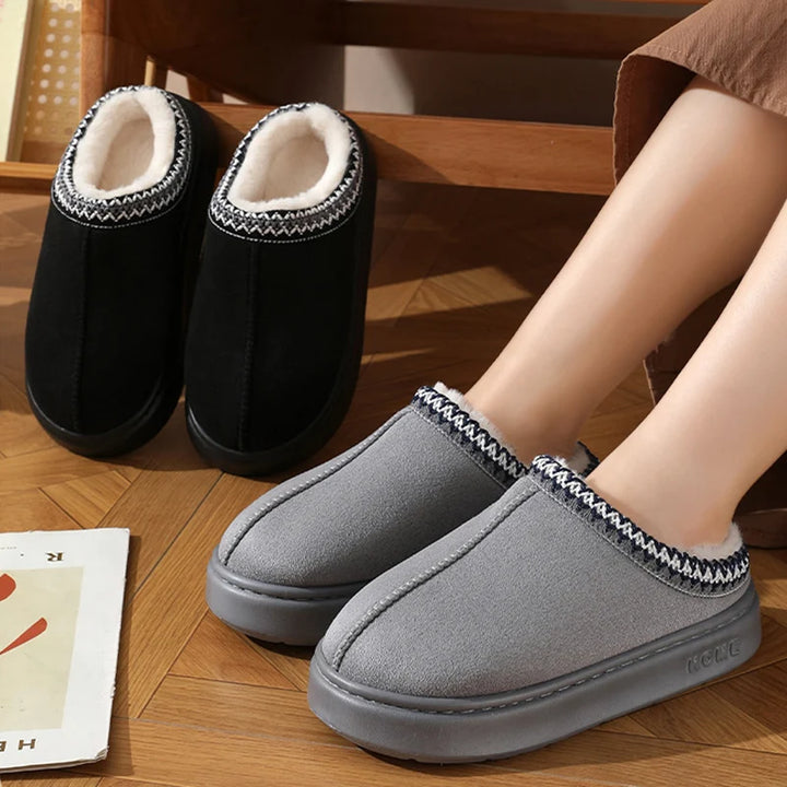 2024 Winter Fluffy Platform Slippers – Plush, Non-Slip Cotton Comfort for Women & Men