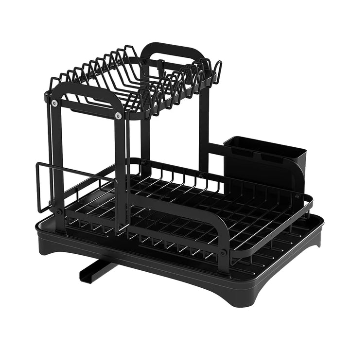 2-Tier Dish Drainer Rack – Kitchen Dish Drying Organizer with Drain Basket & Drainboard