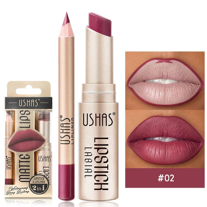 Lip Liner & Matte Lipstick Set - Long-Lasting Nude & Red Shades