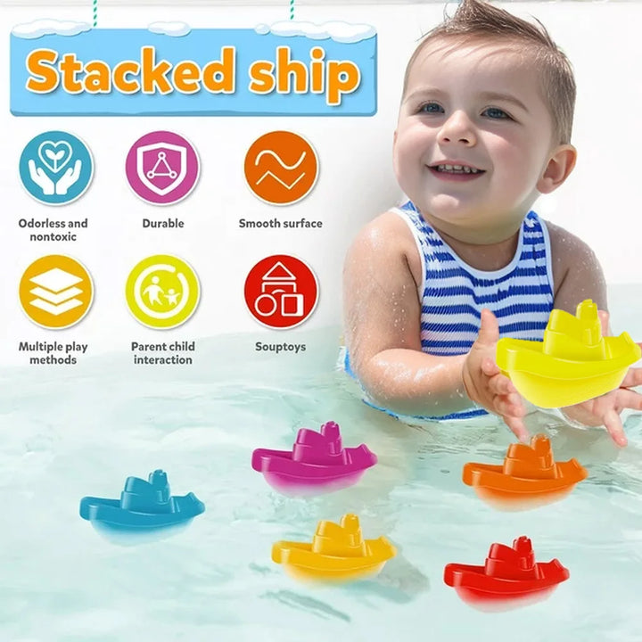 Stacking Boat Bath Toys – Colorful Educational Cups for Babies