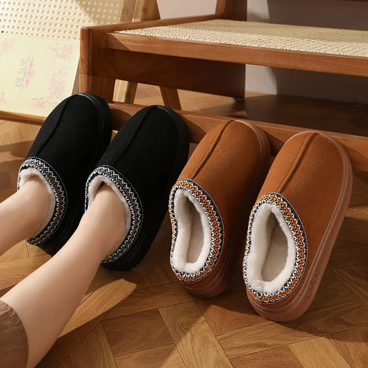 2024 Winter Fluffy Platform Slippers – Plush, Non-Slip Cotton Comfort for Women & Men