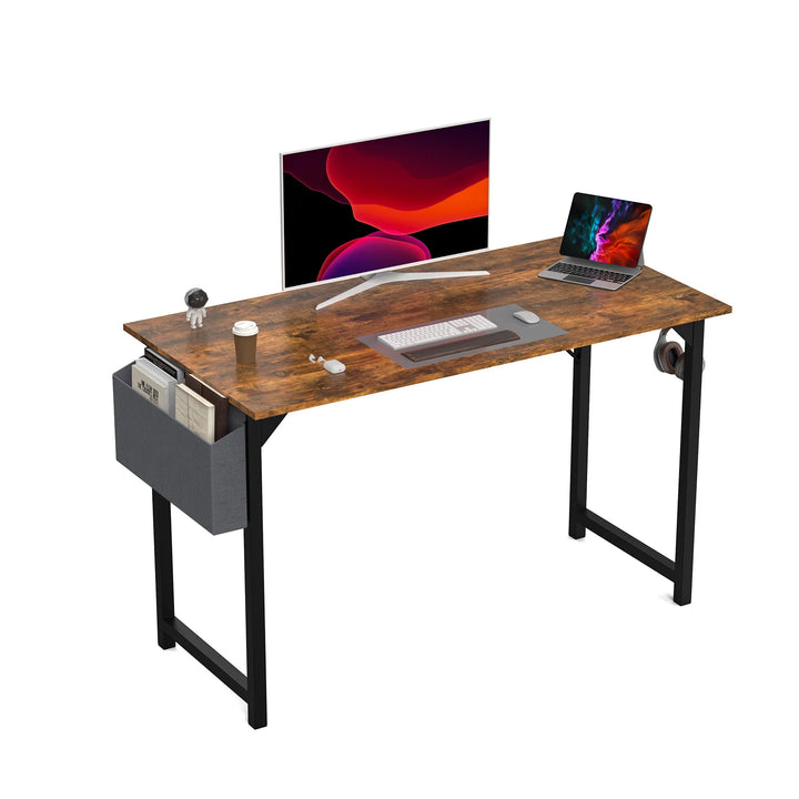 Compact Computer Desk with Side Bag & Headphone Hook – Modern Writing & Gaming Desk for Office & Study