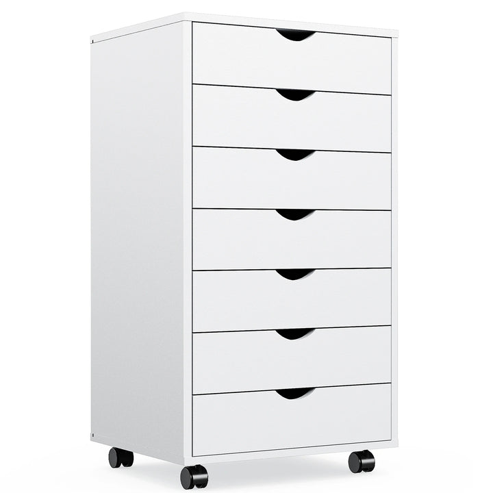 JHK 7-Drawer Storage Chest with Wheels – Mobile Wooden Dresser for Bedroom and Office Organization