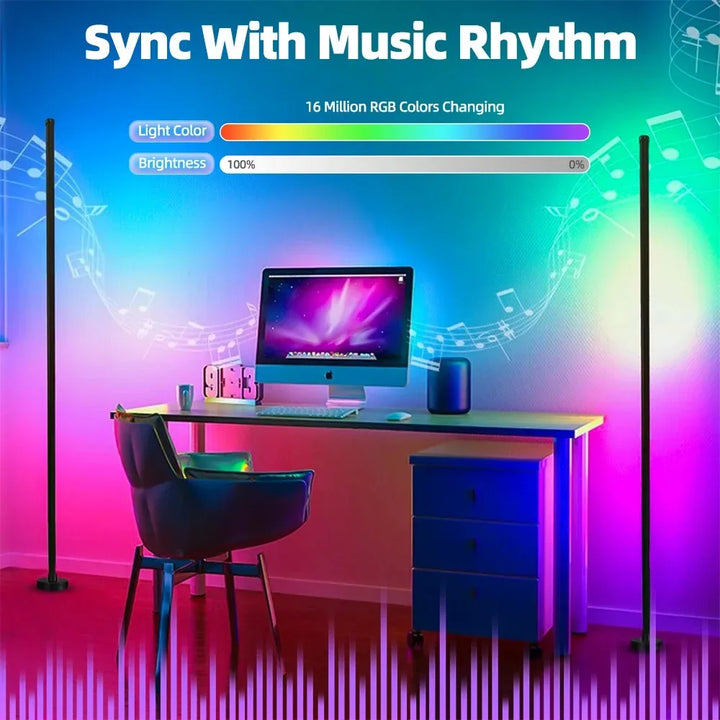 Smart RGB LED Floor Lamp – Music Sync, App & Remote Control, Modern Mood Lighting for Bedroom & Living Room