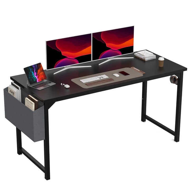 Compact Computer Desk with Side Bag & Headphone Hook – Modern Writing & Gaming Desk for Office & Study