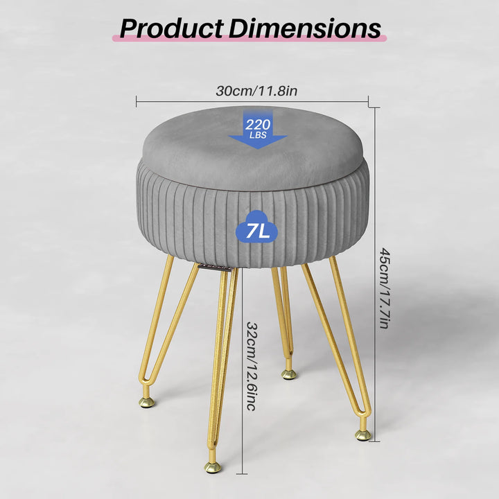 Red Velvet Vanity Stool with Storage - Multifunctional Makeup Chair & Footrest