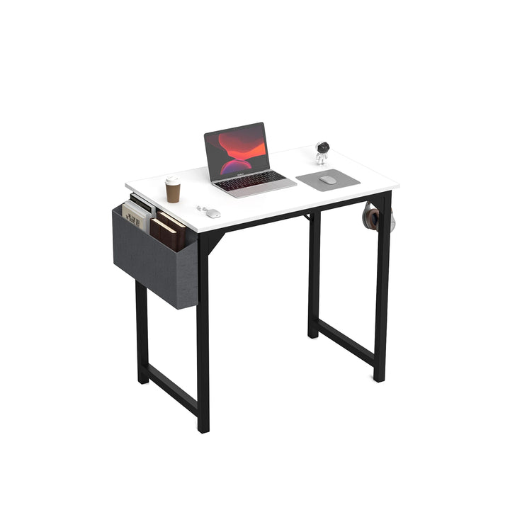 Compact Computer Desk with Side Bag & Headphone Hook – Modern Writing & Gaming Desk for Office & Study