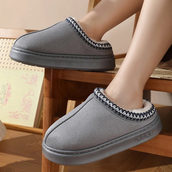 2024 Winter Fluffy Platform Slippers – Plush, Non-Slip Cotton Comfort for Women & Men