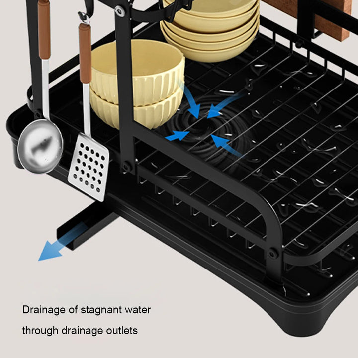 2-Tier Dish Drainer Rack – Kitchen Dish Drying Organizer with Drain Basket & Drainboard