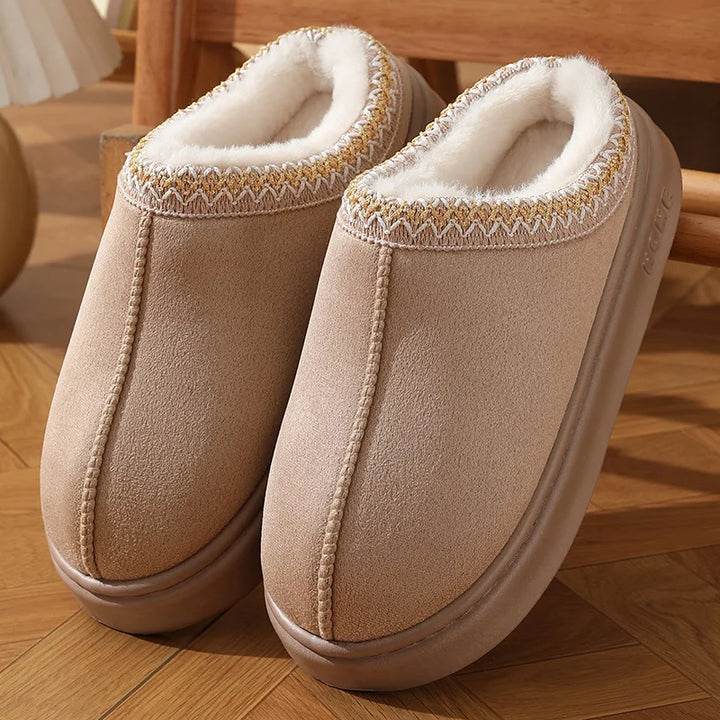 2024 Winter Fluffy Platform Slippers – Plush, Non-Slip Cotton Comfort for Women & Men