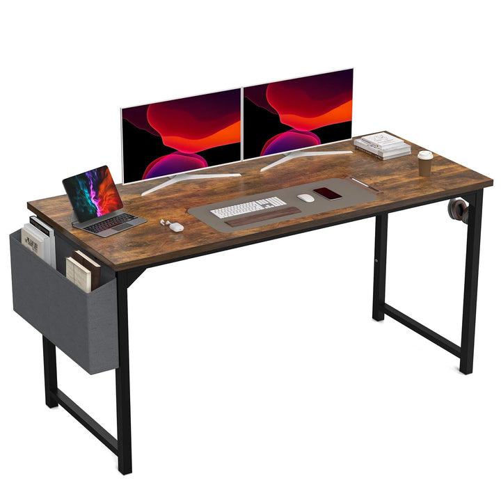 Compact Computer Desk with Side Bag & Headphone Hook – Modern Writing & Gaming Desk for Office & Study