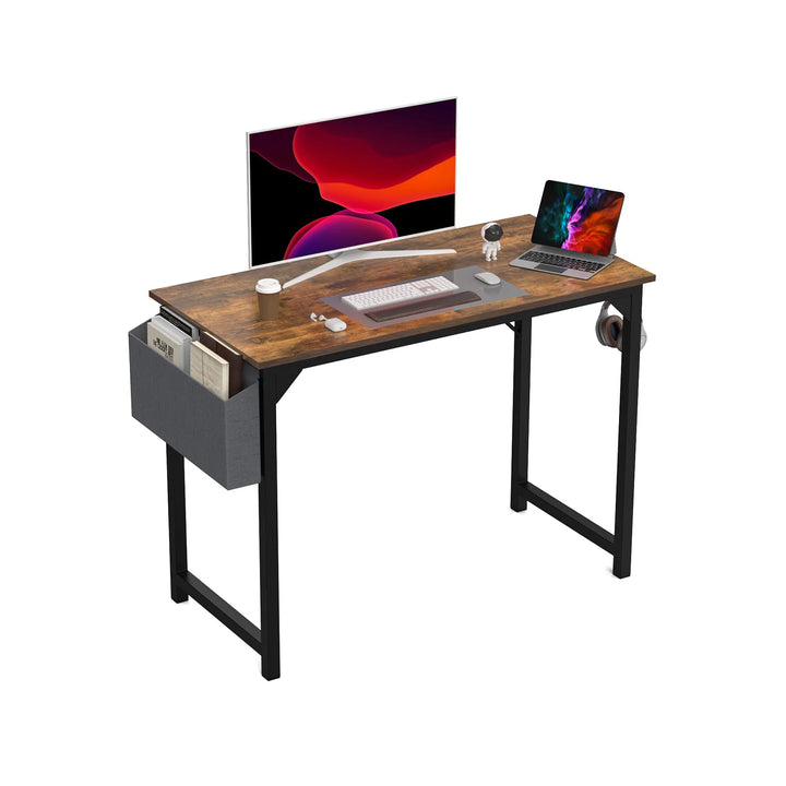 Compact Computer Desk with Side Bag & Headphone Hook – Modern Writing & Gaming Desk for Office & Study