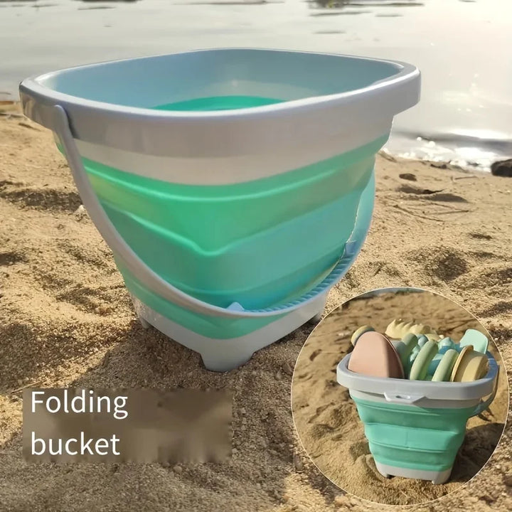 Kids' Beach Toy Set – Sand Molds, Shovel, Rake & Collapsible Bucket