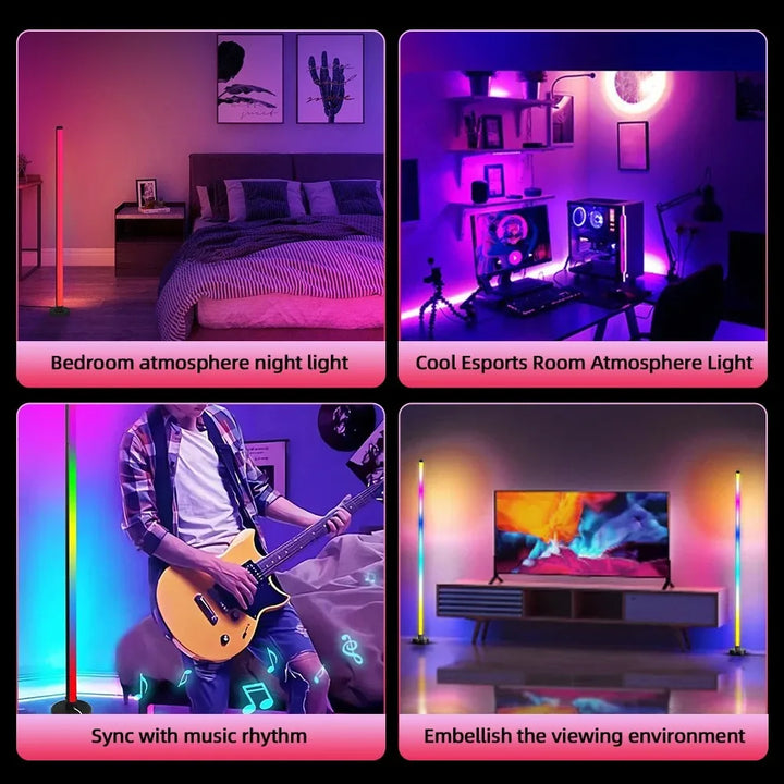 Smart RGB LED Floor Lamp – Music Sync, App & Remote Control, Modern Mood Lighting for Bedroom & Living Room