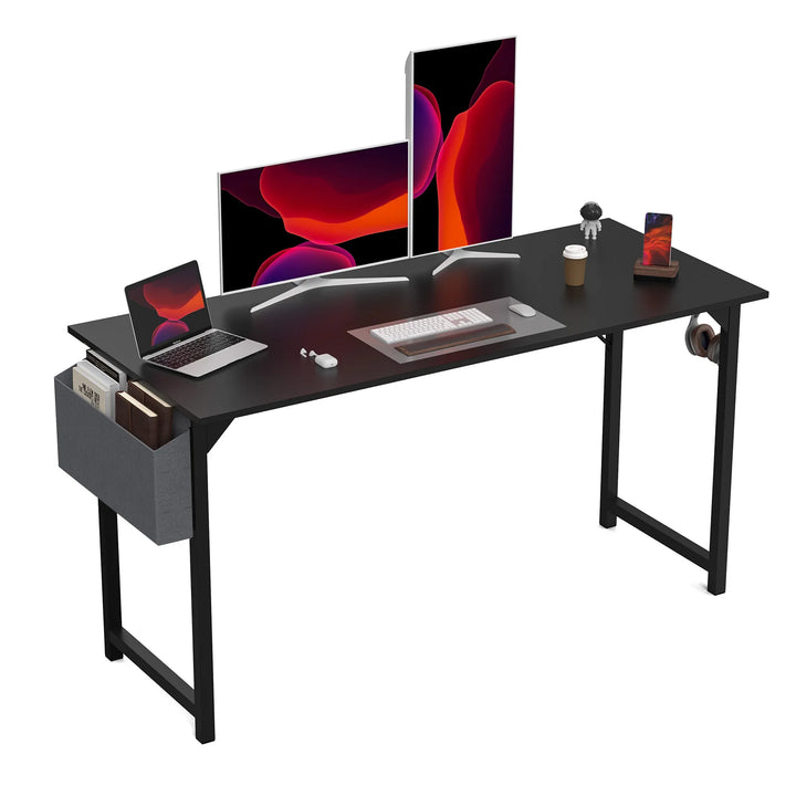 Compact Computer Desk with Side Bag & Headphone Hook – Modern Writing & Gaming Desk for Office & Study