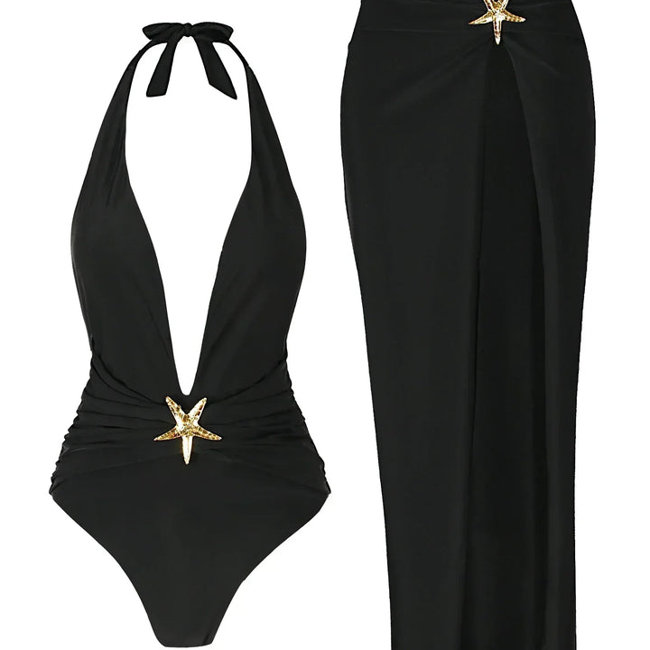 Elegant Halter Bikini Set - 2-Piece Swimsuit with High-Slit Skirt