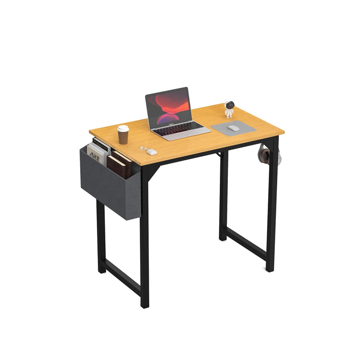 Compact Computer Desk with Side Bag & Headphone Hook – Modern Writing & Gaming Desk for Office & Study