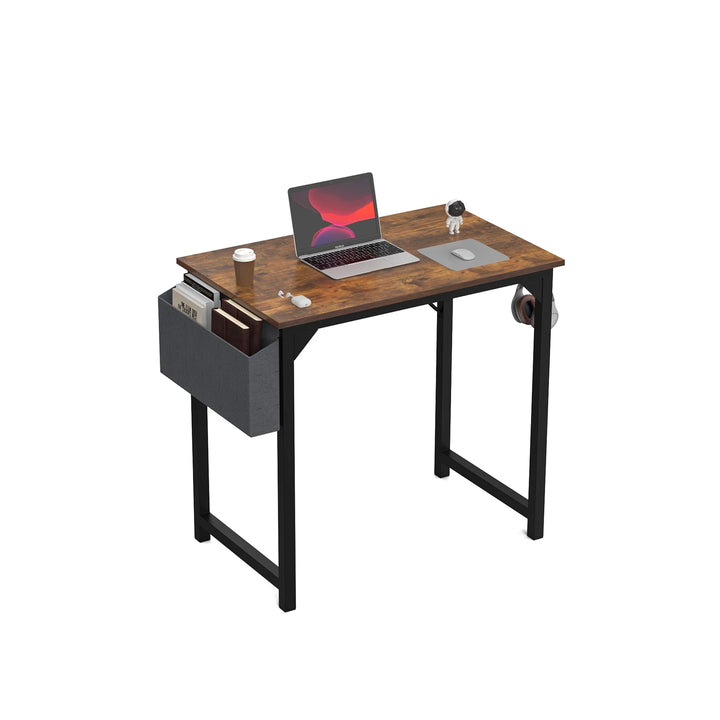 Compact Computer Desk with Side Bag & Headphone Hook – Modern Writing & Gaming Desk for Office & Study